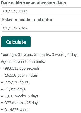 Online age calculator, calculate exact age