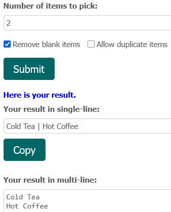 Online random picker, pick items randomly