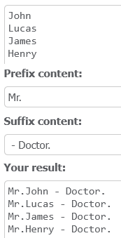 Online text lines prefix and suffix adder Online text lines prefix and suffix adder
